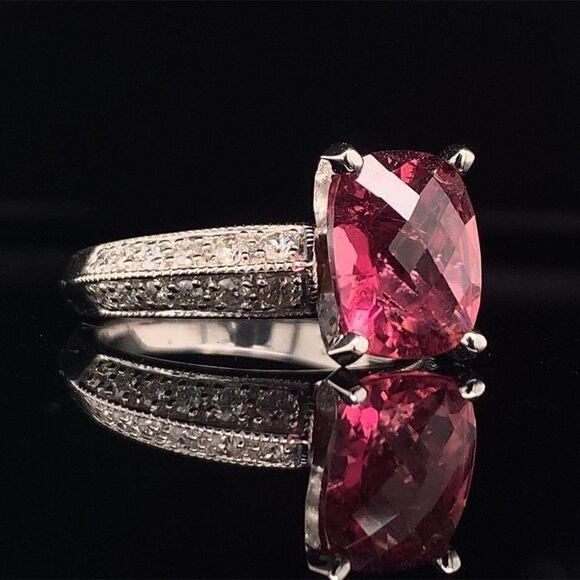 Diamond Tourmaline Rubellite Ring 6.75 14k Gold 4.10 TCW Certified $4,600 911206 - Picture 7 of 17